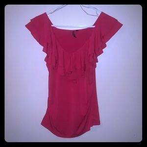 😍Red ruffly silky dress shirt